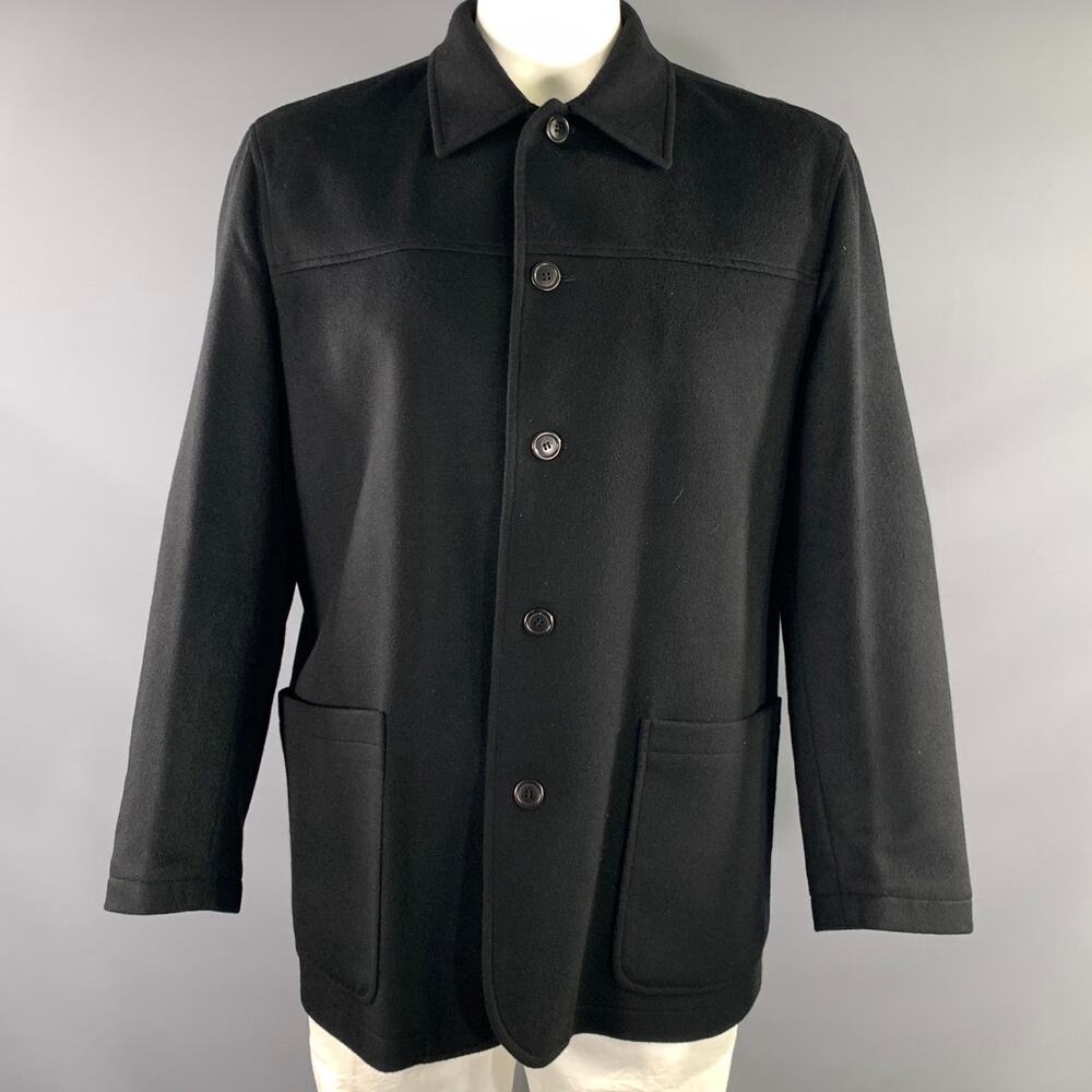 ERMENEGILDO ZEGNA Size L Black Cashmere Button Up Coat